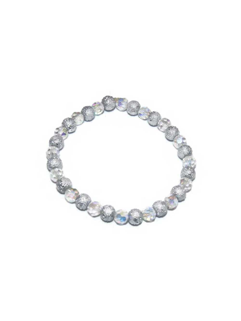 Vintage Silver Tone and AB Crystals 6 1/2 Inch Elastic Bracelet.